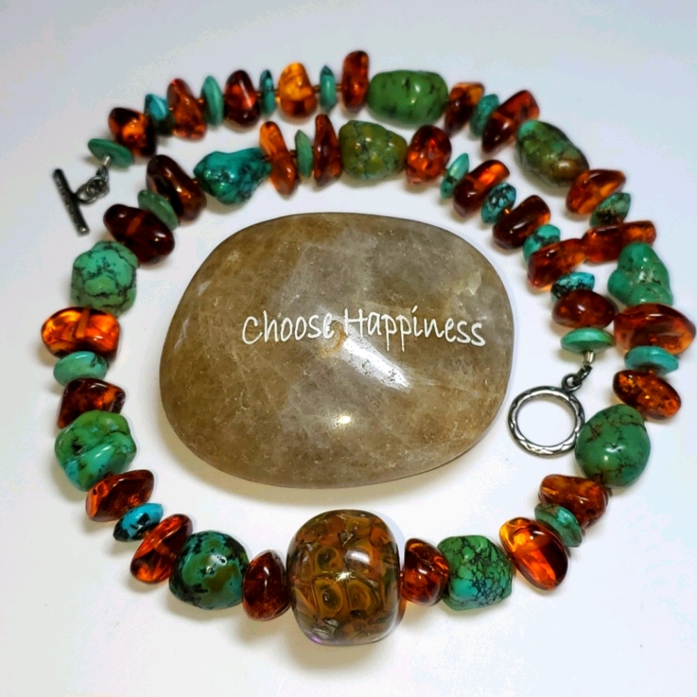 ✨Amber And Turquoise Handmade Necklace